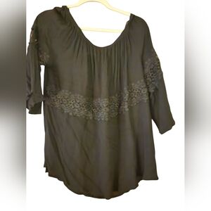 Umgee Charcoal Tunic with Lace Detail